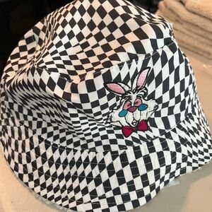 Checkered Disney Bucket Hat w/Rabbit Design. From Alice in wonderland-two sided